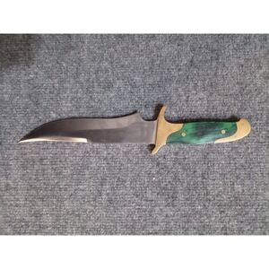 Chipaway Cutlery Fixed Blade Hunting Knife Green Wood Handle Brass Guard Sheath